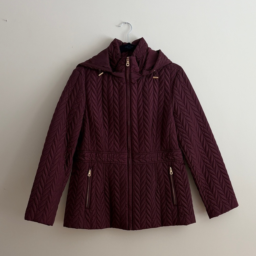 Kate Spade Chevon Quilted Funnel Neck Midi Jacket